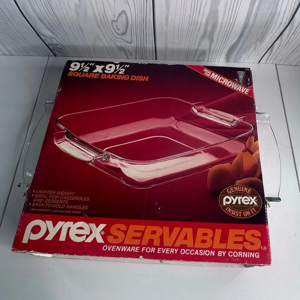 NOS Vintage Pyrex Servables 2 qt Clear Square Glass Baking Dish 9.5in 1984